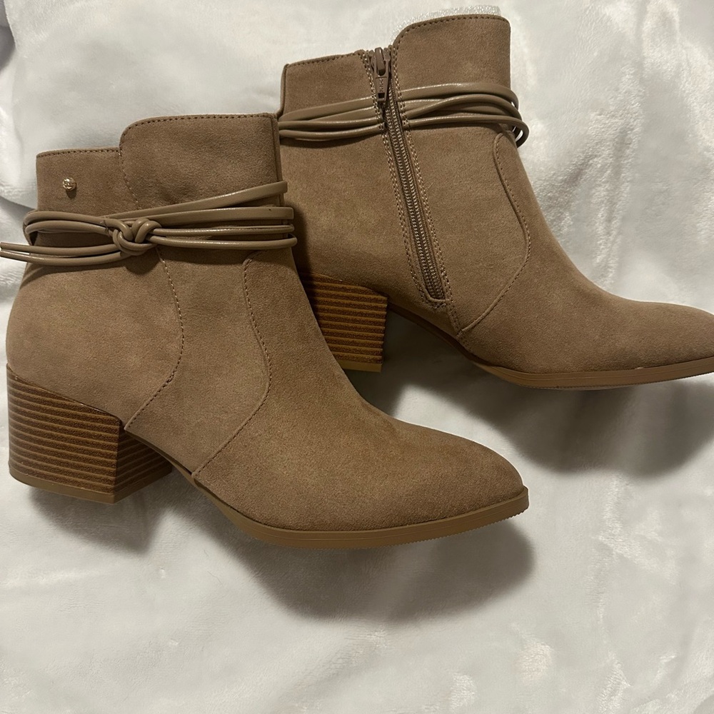 Wonderly Tan Ankle Booties with Block Heel